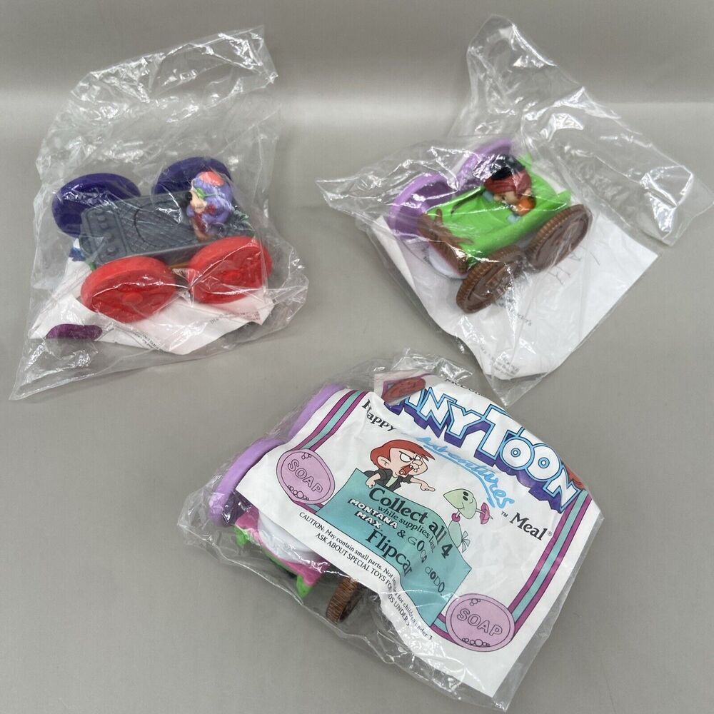 Vintage 1990 McDonalds Happy Meal Toys Warner Bros Tiny Toons Flip Cars Lot of 3